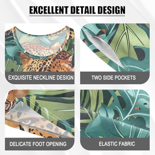 ALAZA Tropical Leaves Leopard Animal Pajamas Short Sleeve 2 Piece Sleepwear Top and Bottom Pajama Set Unisex4