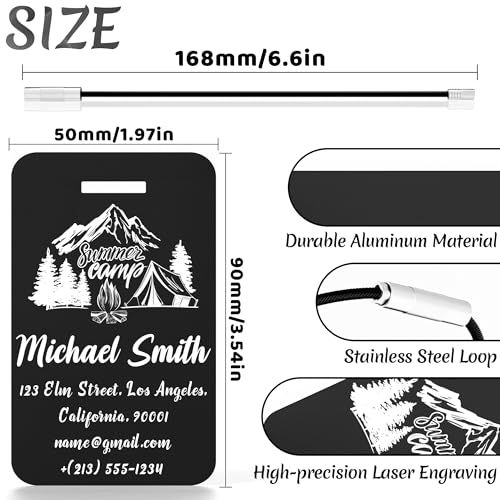 4 PCS Personalized Luggage Tags for Suitcase, Custom Engraved Aluminum Luggage Tags with Your Personalized Text Logo, Metal Name Tags with Steel Loop for Bag, Suitcase, Backpack (Black, Large)2