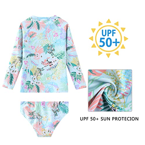 Image of Girls Two Piece Rash Guard Swimsuits Set Long Sleeve Bathing Suit with UPF 50+ Sun Protection Kids Sunsuits Swimwear Set