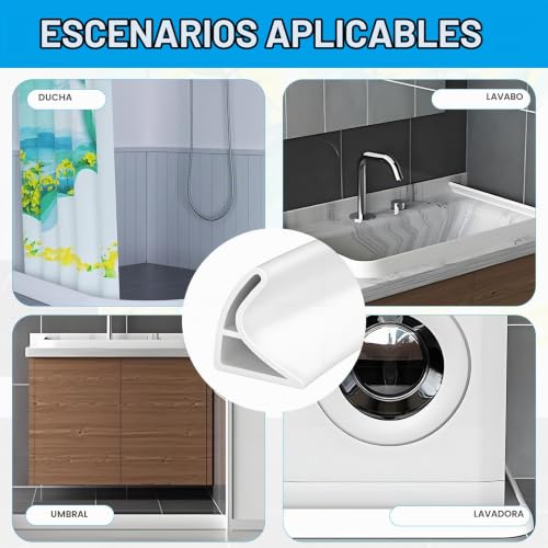 Miniatura 7 de Fuxunamz Barrera Agua Ducha 2m, Goma Barrera De Agua Para Ducha, Flexible Borde Plato Ducha, Perfil Silicona Ducha Plegable, Barrera Agua Puerta Exterior Para Ducha, Baño, Cocina 4,5 X 3 Cm