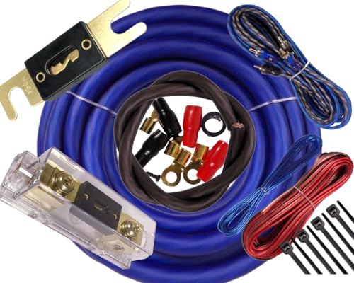 Audiobank BCC4AR Complete 4 Gauge 4500 Watts Car Amplifier Installation Power Amp Wiring Kit Inline AGU Fuse Holder & 80A /100A Fuse and All The Accessories/Terminal Included Blue