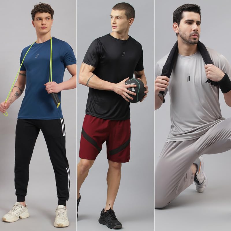 Image of ATICX Slim Fit Polyester Sports T-Shirt for Men - Round Neck Quick Dry Fit Half Sleeve Breathable Stylish Gym & Workout Tee - Lightweight Running Cycling Football Swimming Training Sportswear Top