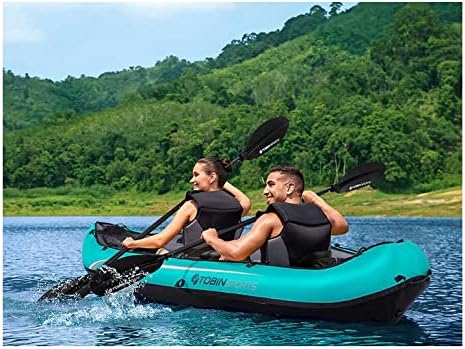 Tobin Sports Wavebreak Kayak. Inflatable Kayak for Two Adult Person. Tandem Fishing Kayak. Twin Lightweight Kayak is Also a Foldable Canoe.