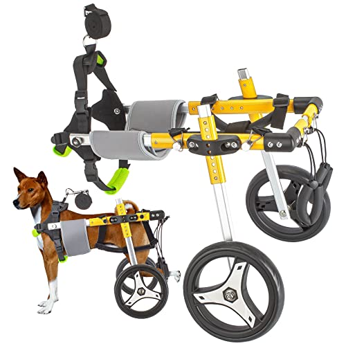 Anmas Box Fauteuil Roulant Pour Chien De Taille Moyenne, Harnais De Mobilité Pour Chien, Fauteuil Roulant RéGlable à Deux Roues Pour RééDucation Des Pattes ArrièRe (Jaune)-image