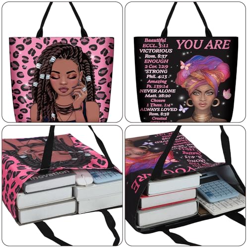 Image of Silkfly 4 Pack African American Tote Bags Gifts for Black Women Shoulder Handbag Afro Satchel Sister Bag for Work Travel