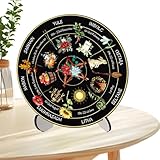 Fruusv 魔女カレンダーサイン、デスクトップウィッカカレンダー - ウィッカカレンダーホイールテーブルオーナメント ウィッチサイン 天体サイン - ウィッカカレンダー初心者、ショップ、卓上、レストラン用スタンド付きヴィンテージ手作り木製看板