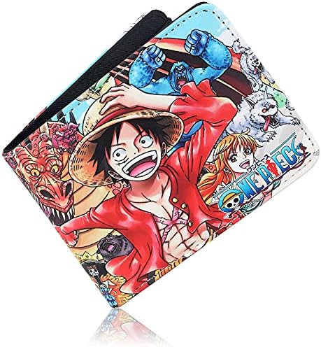Roffatide Anime One Piece Wallets for Men Bi-Fold Short Wallet Faux Leather Travel Slim Wallet with ID Window