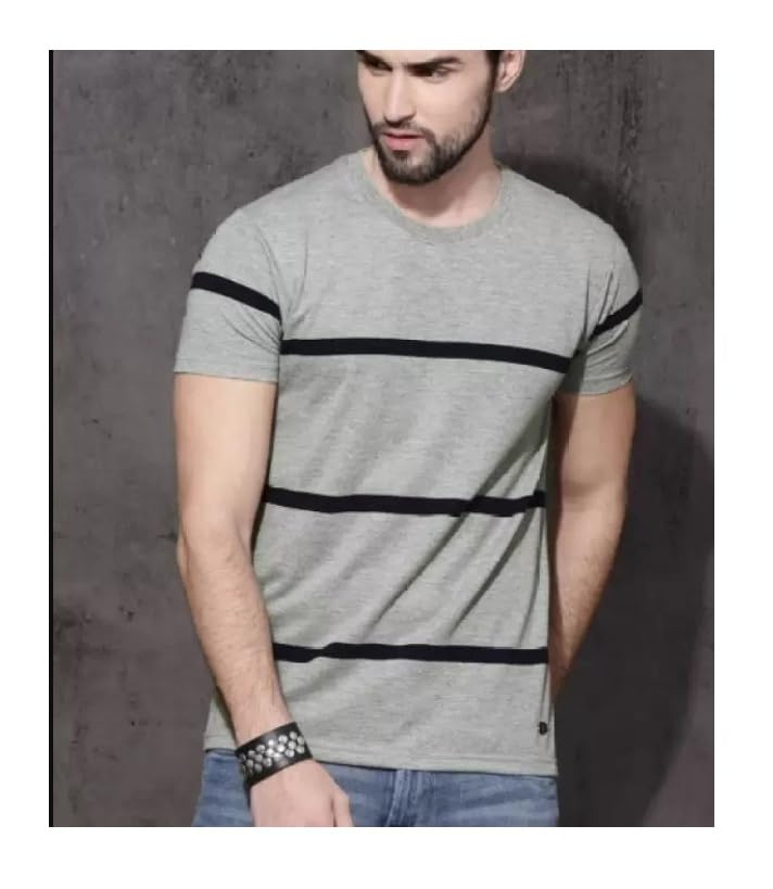 Image of Men's Striped T-Shirt, Round Neck, Short Sleeve, Casual Wear