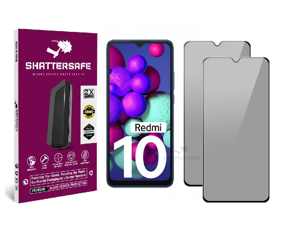 Image of Anti-Spy Privacy Tempered Glass Compatible For Redmi 10 4G [Pack of 2]. 9H Hardness, Anti-Scratch, Edge-to-Edge Protection With Easy Installation Kit & Case Friendly Fit.