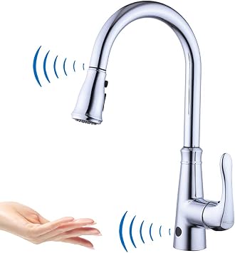 Touchless Kitchen Sink Taps Sensor Automatic Sensor Kitchen Sink Mixer Faucet with Pull-Down Sprayer Single Lever Swivel Spout Chrome