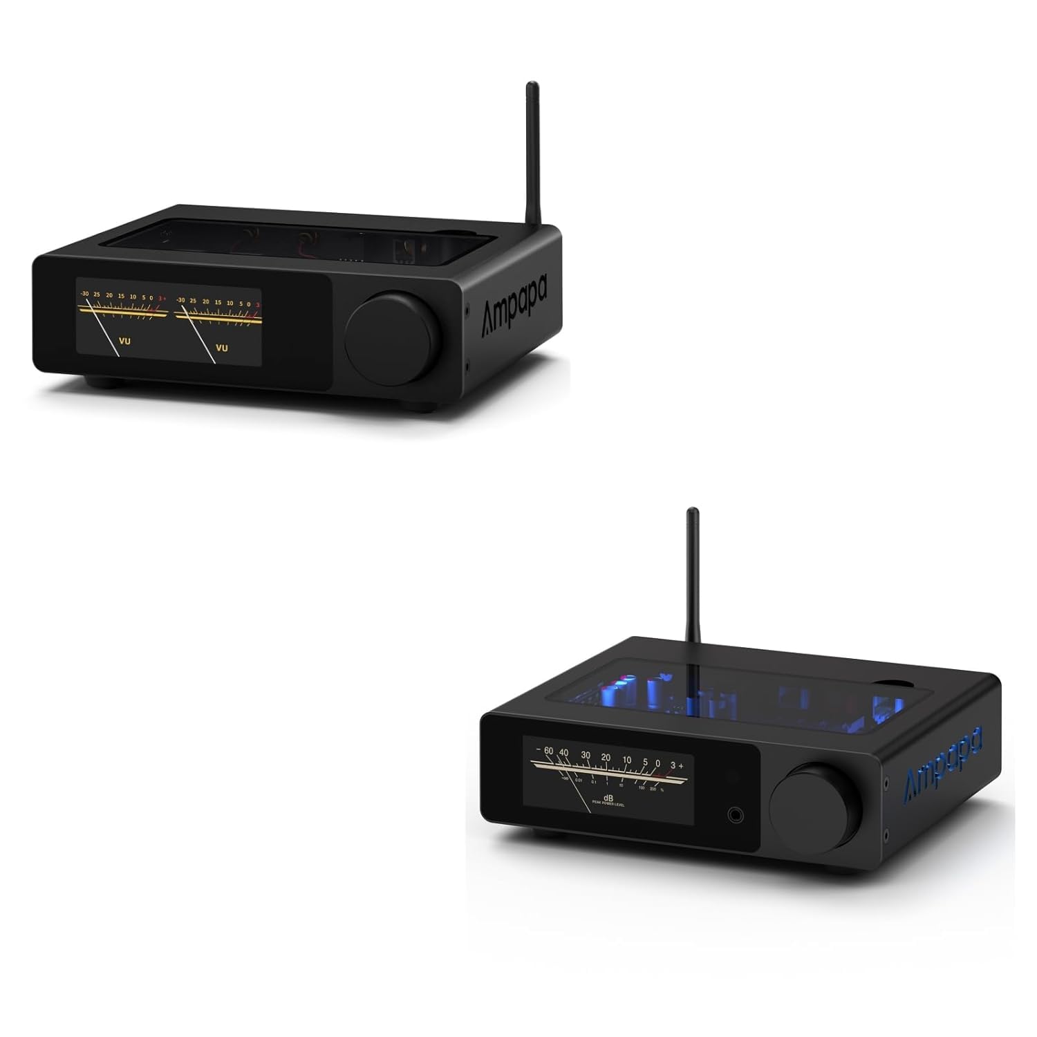 Amplificateur stéréo Bluetooth D1 à 2 canaux : 300 W x 2, avec convertisseur numérique-analogique Q1, affichage VU, entrée symétrique et sortie subwoofer pour home cinéma et enceintes de bibliothèque