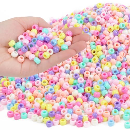 IOOLEEM 4000pcs Macaron Candy Colors Pony Beads, Beads for Crafts, Hair Beads, Beading Supplies, Beads for Jewelry Making