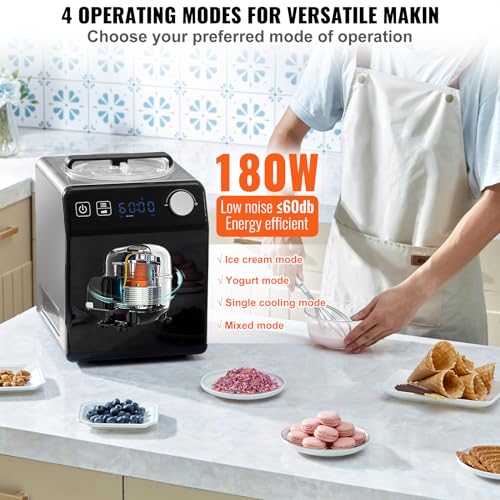 VEVOR Kompressor Eismaschine Eiscrememaschine 2 L, 180 W Frozen Joghurtbereiter Speiseeismaschine 3 Modi Joghurtmaschine Haushalt, Tragbare Eismaschine Sorbet Gelato Geräuscharm Schwarz Elektrisch – Bild 4