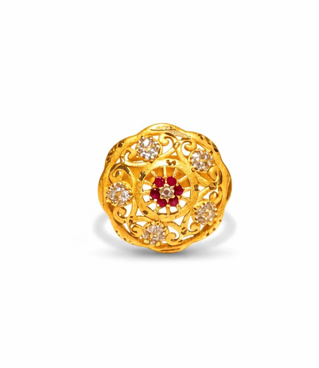Gold Filigree Ring with Ruby and Diamond Accents, Floral Design, Statement Cocktail Ring for Women and girls-image-29