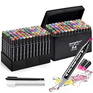 Alcohol Markers,84 Colors Dual Tip Coloring Markers for Adults,Markers for Adults,Give 1 White Highlighter,1 Tracing Pen,Coloring Illustrations Sketch Drawing Painting Card Making(Black Pen Container)