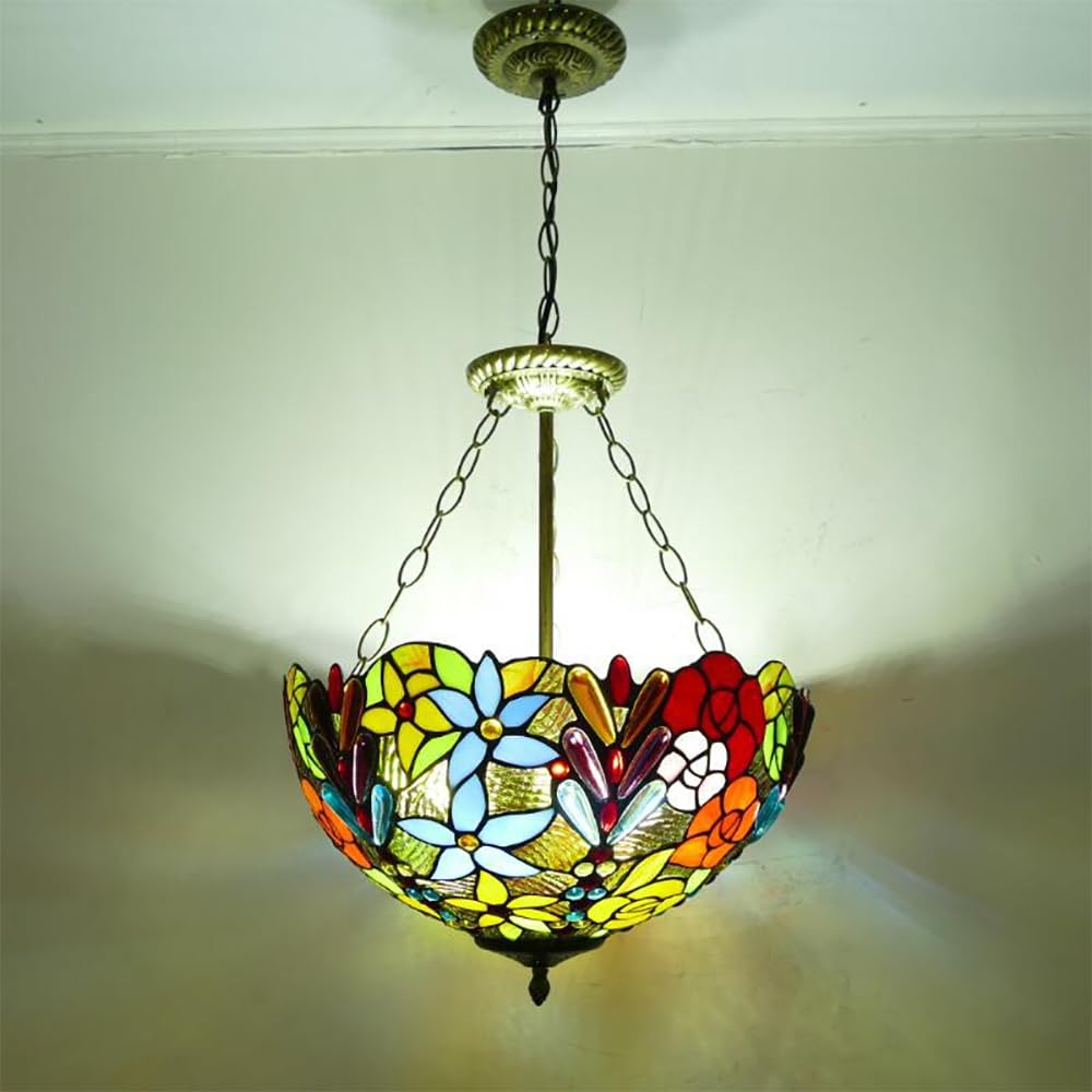 KXEcoLife European Vintage Pendant Lights Creative Art Living Room Restaurant Bedroom Hotel Villa Corridor Color Glass Chandelier (B D40CM)