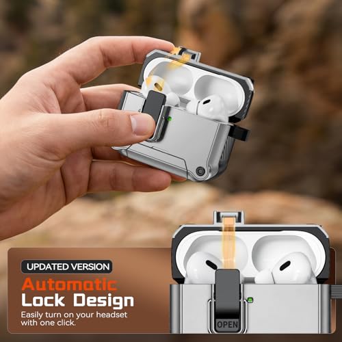 Image of Inesore for AirPods AirPods Pro 1st /2nd Case with Secure Lock (Silver) | Phone Stand Design,Compatible with MagSafe,Automatic Snap Switch Secure Cover with Cleaner Kit & Keychain