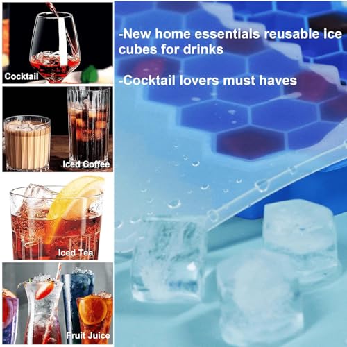Image of AIG Silicone Ice Cube Trays with Lids - 1 Pack Easy-Release Hexagon Ice Maker for Freezer, Reusable Food-Grade Ice Molds for Cocktail Bar, Whiskey, Iced Coffee & Home Kitchen (Blue)