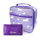 kinsho Lunch Bag For Girls With Ice Pack, Insulated Kids Lunch-Box For Toddlers Baby Girl Daycare Pre-School Kindergarten, Large Snack Container Boxes For Kid Lunches, Fits Bento, Purple Unicorn