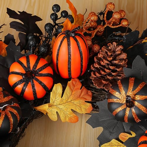 Couronne d'halloween de maison et d'extérieur avec feuillage artificiel d'érable - 7