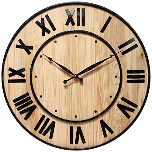 Infinity Instruments Reloj de pared de barril de madera, estilo rústico retro de granja que eleva cualquier habitación de la casa, 24 pulgadas, madera natural Cover