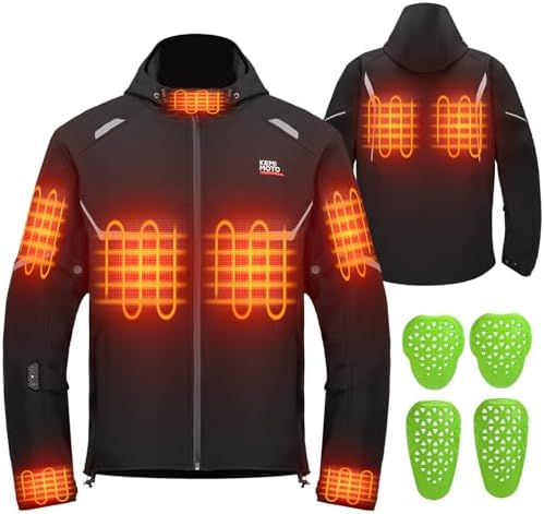 KEMIMOTO Motorcycle Riding Heated Jacket with 12V 20000mAh Battery Heating Time 6-15H, Heated Riding Gear for Men CE 1 Protection
