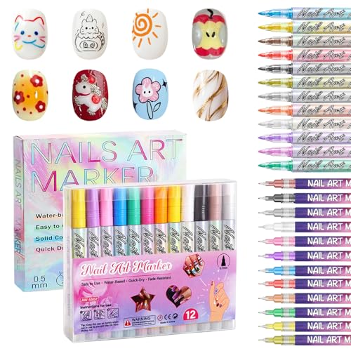 MHDGG 24 Pcs Nail Art Pens Set, 0.5mm&0.7mm Tip Nail