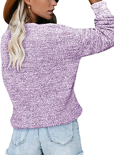 Dokotoo Women Sweaters Winter Fall Cute Elegant 2023 Loose Fitted Deep V Neck Wrap Chunky Cable Knitted Fuzzy Pullover Sweaters Soft Comfy Womens Long Sleeve Jumper Tops Purple Xx-Large #TOP2