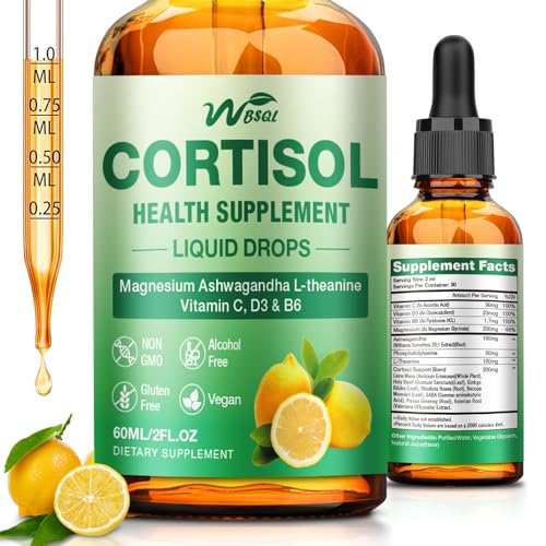 Cortisol Supplement for Women & Men - Cortisol Detox Reducer Magnesium Glycinate, Ashwagandha, L-Theanine, Phosphatidylserine - Hormone Balance for Calm Mood Focus Sleep (2 FL.OZ Lemon)