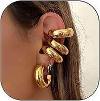 Vista 1 de Chunky Gold Ear Cuff Earrings for Women Non Piercing,18K Gold Oversize Large Round Huggie Clip On Cartilage Wrap Cuff Earrings One Pack