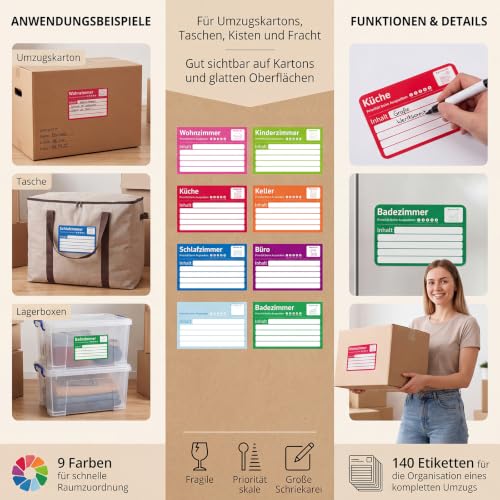 Yoosso 140 Stück Umzugsetiketten 15 * 10cm, Umzugsaufkleber zum Beschriften - Image 3