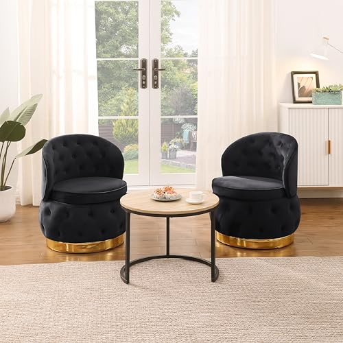 Sillón redondo con almacenamiento y tapizado negro miniatura 2