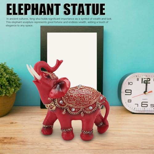 PerGar Lucky Elephant Statue, Wealth Lucky Feng Shui Figurine, Decor Animal Figurines, Elegant Elephant Figurine, Red Elephants Figurines for Living Room, Table, Office Centerpiece - Thumbnail 4