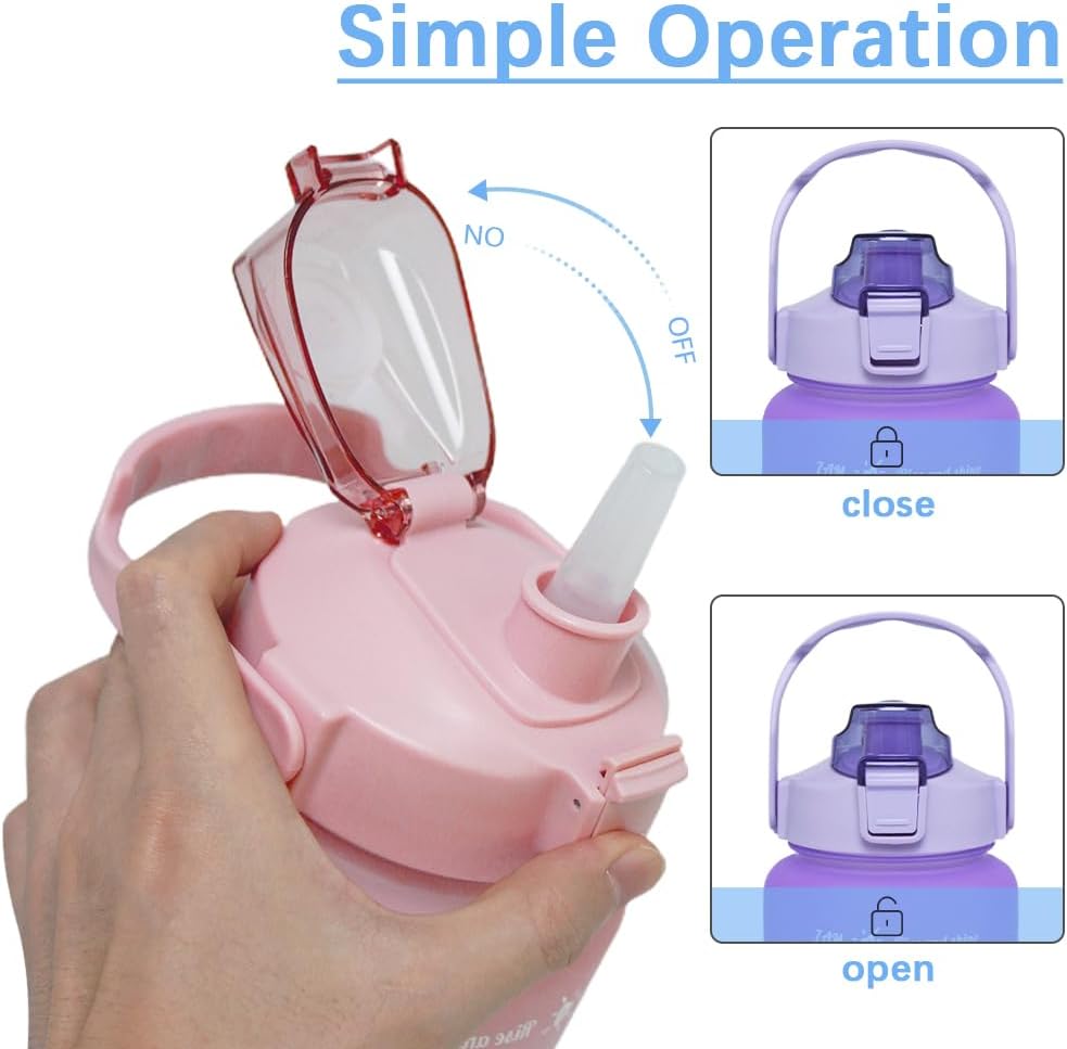 64 oz Large Capacity Water Bottle with Motivational Time Markers and Straw, Portable, Leakproof, BPA Free for Fitness, Gym and Outdoor Sports. (Purple) - Image 3