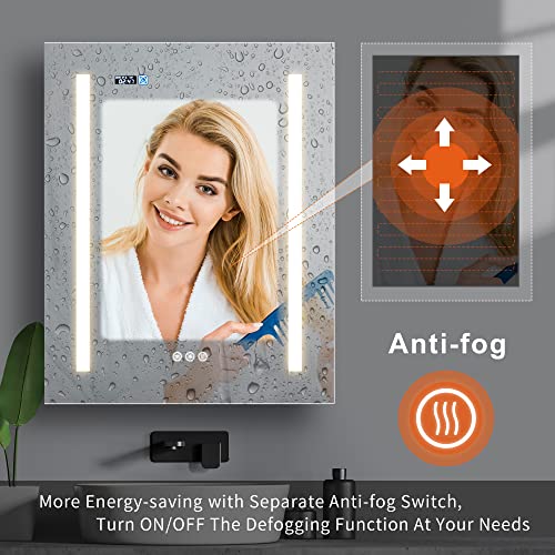 Fralimk Recessed Or Surface Led Medicine Cabinet, Lighted Mirror Cabinet With Lights, 24X30 In Bathroom Wall Cabinet With Defogger, Dimmer, Date/Time & Room Temp Display, 3X Makeup Mirror, Outlets #TOP4