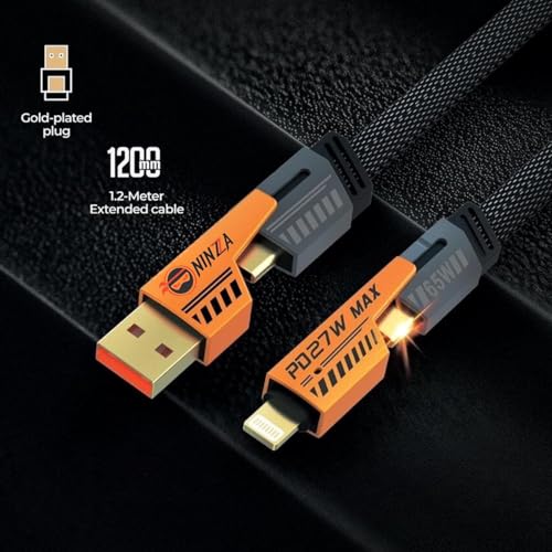 Image of QuadCharge 4-in-1 Fast Charging Cable | USB to Type-C, USB-A to C, C to C & Cable for iPhone | 60W PD Data Cable C Type, Braided Nylon Zinc-Alloy | 1.2m Multi Device Charger