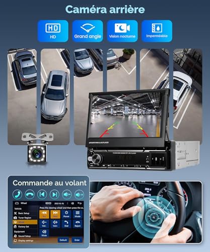 Autoradio 1 Din Bluetooth GPS avec écran tactile rétractable et Android Auto - 5