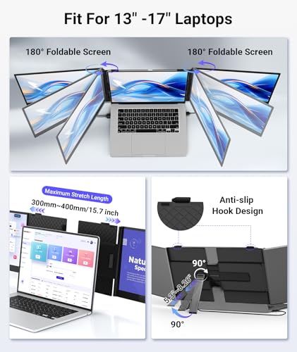 Image of 14 inch Triple Laptop Screen Extender, Ultra-Thin FHD 1080P Portable Monitor, 2.2lbs Lightweight Plug & Play Travel Monitor for 13 inch-17 inch Laptops, Compatible with Windows /Mac /Android /Chrome