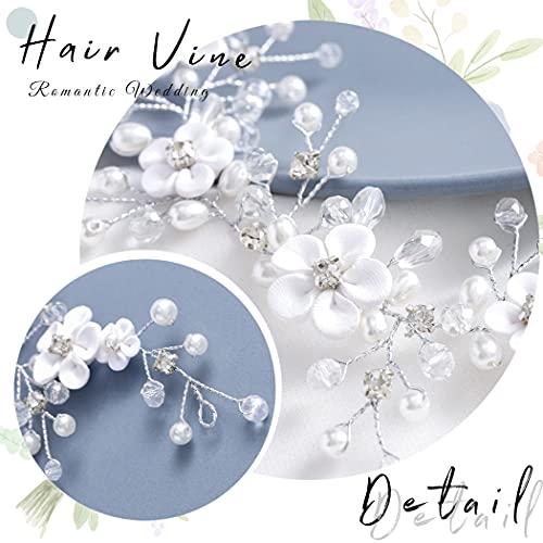 Heread Flower Bride Wedding Hair Vine Pearl Bridal Headband Rhinestones Hair Breath Accessories For Women And Girls  (A Silver) #TOP2