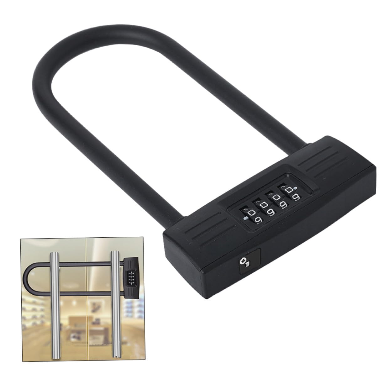 Cadenas Codé en U 4 Chiffres Noir en Alliage de Zinc
