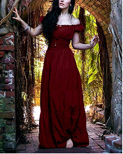 Ly-Vv Womens Off Shoulder Medieval Costume Dress Plus Size Vintage Floor Length Cosplay #TOP2