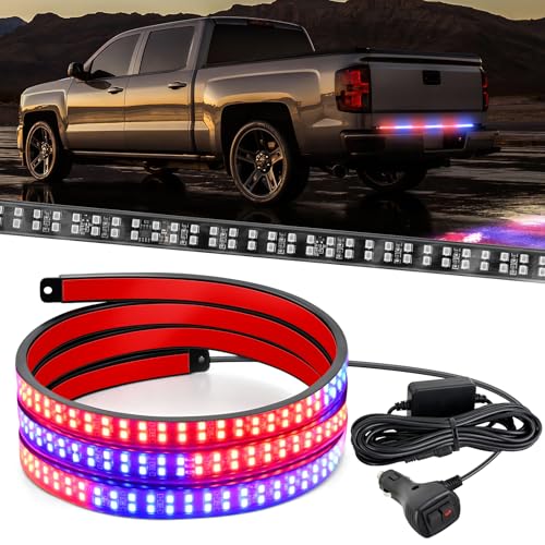 Nilight 60 Inch Truck Tailgate Strobe Light Strip Tail Emergency Bar Rear Window Warning Lamp Ultra-Bright Double Row 360 LED for Pickup Trailers Construction Vehicles Car SUV, Red Blue by Nilight - Used condition - US$16.89