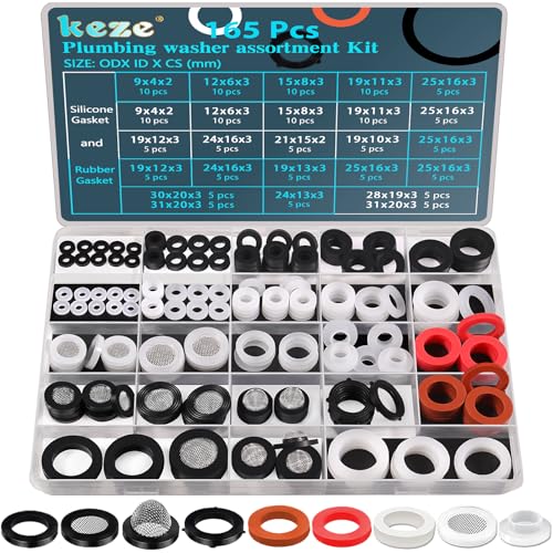 KEZE 165PCS Plumbing Washers & Gasket Kit with Screen Filter