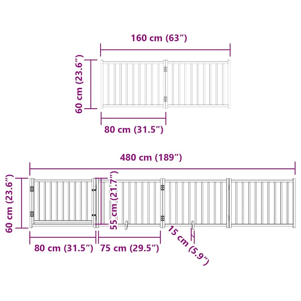 Puerta para perros de madera de álamo marrón, 480 cm de largo, plegable y de pie con puerta, ideal como barrera, protección y seguridad para cachorros y perros pequeños en interiores y