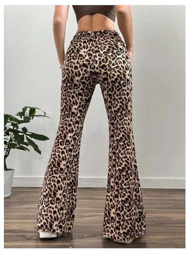 GORGLITTER Women's Y2k Leopard Skinny Pants Elastic Waist Flare Leg Cheetah Trousers4