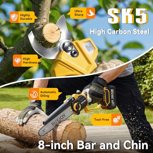 Image of BUYJOY 2-in-1 Electric Pruning Shears & 8 Inch Mini Chainsaw