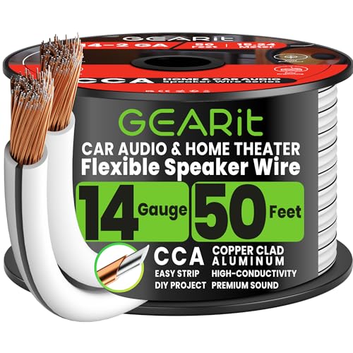 Câble de haut-parleur 14 AWG blanc GearIT de 15 mètres pour home cinéma