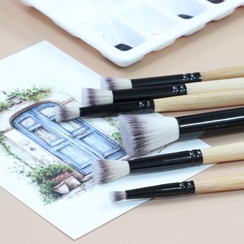 Image of Isomars Studium Flat Blending Brush Set of 6 for Artists - Professional Paint Brushes for Blending & Smooth Transitions - Ideal for Watercolor, Acrylic & Oil Painting - Sizes 1, 2, 4, 6, 8, 10