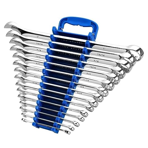 Max Torque 15-Piece Premium Combination Wrench Set, Complete SAE Inch Sizes from 1/4" to 1" with Rack Organizer | Chrome Vanadium Steel, Long Pattern, Mirror Chrome Finish