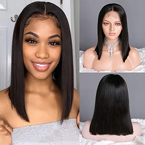 Luxangeles Brazilian Virgin Lace Front Wigs with Baby Hair Short Bob Wigs Human Hair Straight Human Hair Bob Wigs Human Hair Lace Front Bob Wigs Pre Plucked Hairline 14 Inch
